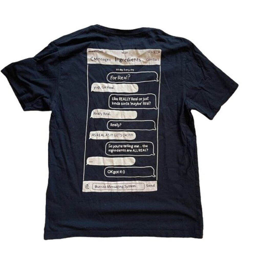 Chipotle T-Shirt Black Cotton Messaging System Halloween costume Top Sz Medium